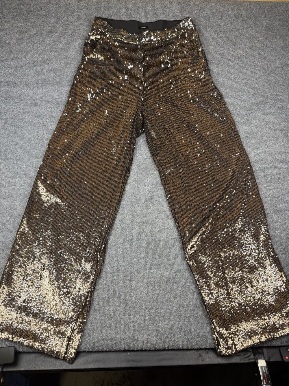 Express High Rise Wide Leg Sequin Pant Gold Size 12R #1086